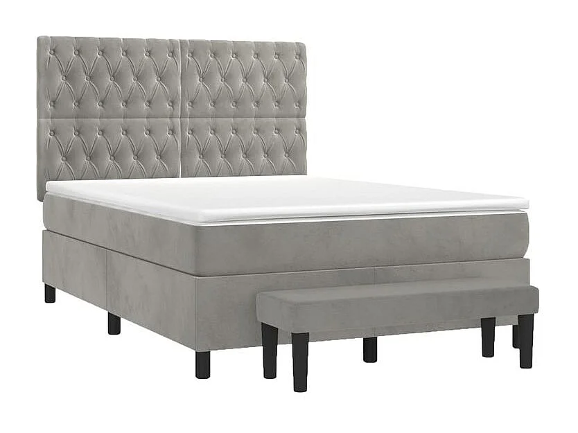 Sommier à lattes de lit et matelas Gris clair 140x190 Velours