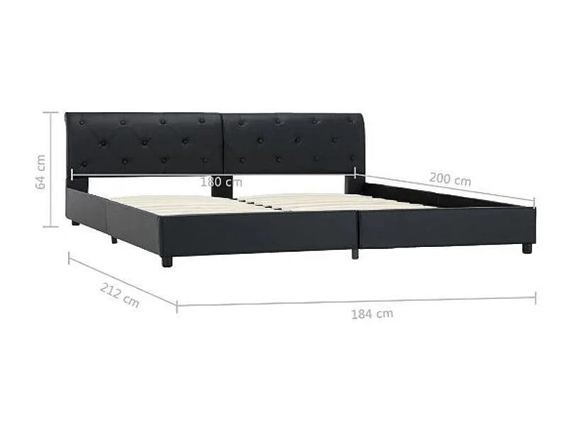 Lit adulte simili cuir noir et pieds en métal Simia 180x200