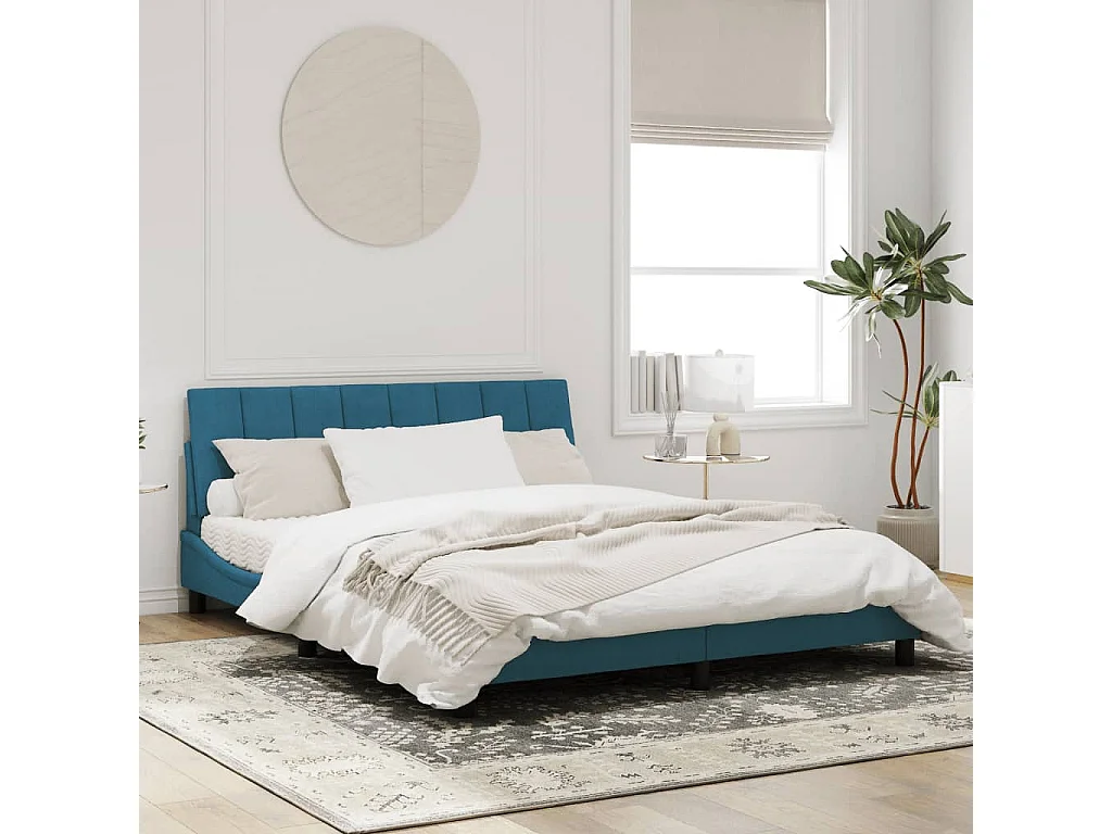 Cadre de lit avec tête de lit bleu 160x200 velours