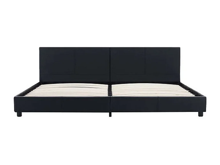 Lit adulte simili cuir noir et pieds bois massif noir Nyam 180x200
