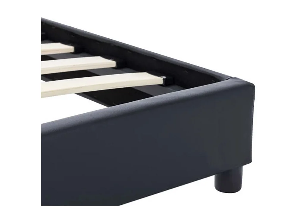 Lit adulte simili cuir noir et pieds bois massif noir Nyam 180x200