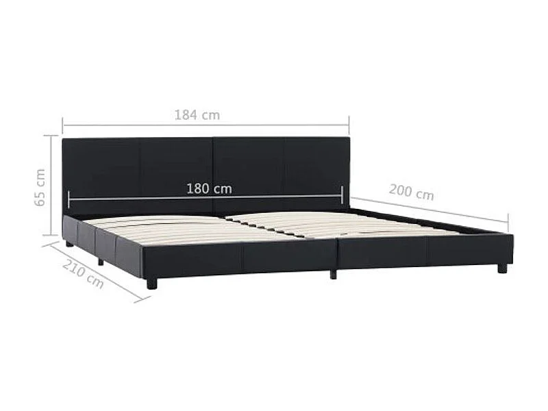 Lit adulte simili cuir noir et pieds bois massif noir Nyam 180x200
