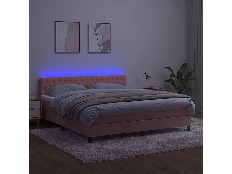 Sommier à lattes de lit avec matelas et LED Rose 160x200