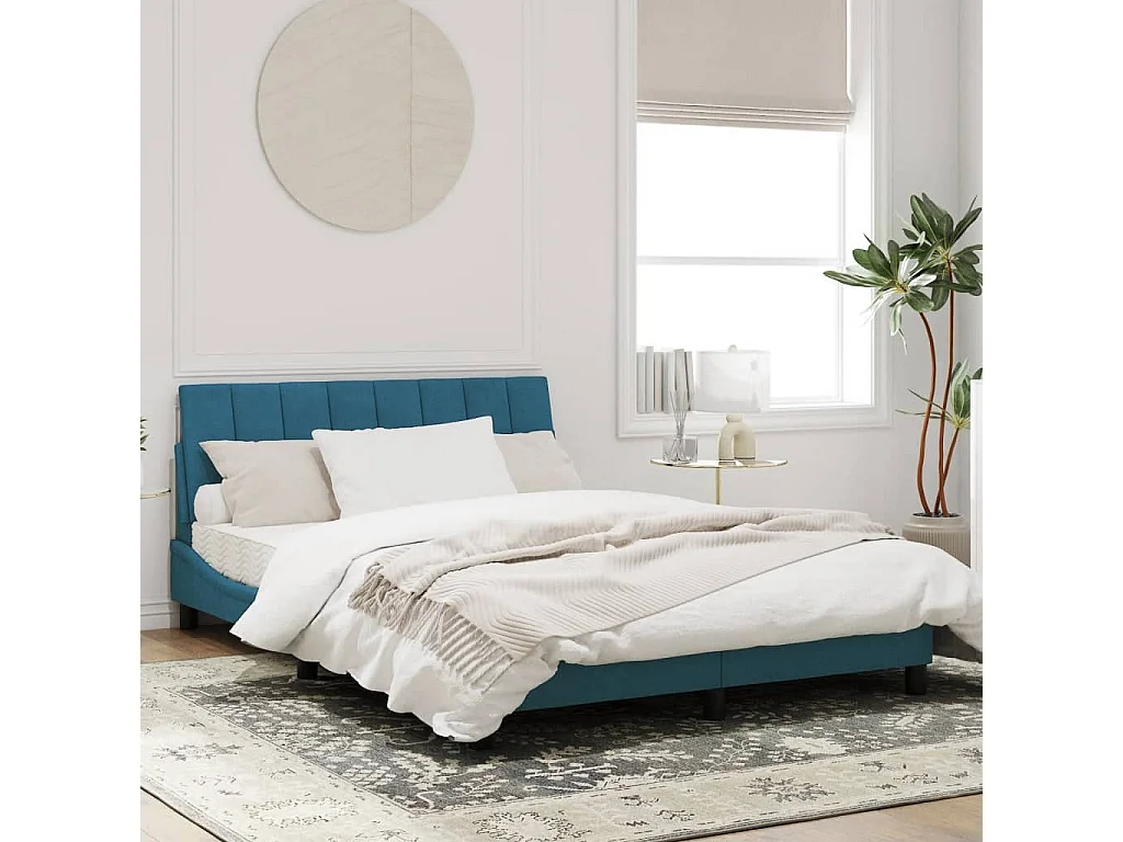Cadre de lit avec tête de lit bleu 120x200 velour
