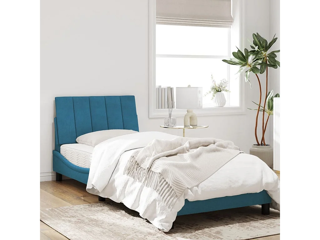 Cadre de lit avec tête de lit bleu 80x200 velour