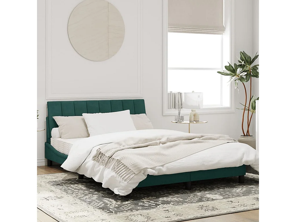 Cadre de lit avec tête de lit Vert foncé 140x190 Velours