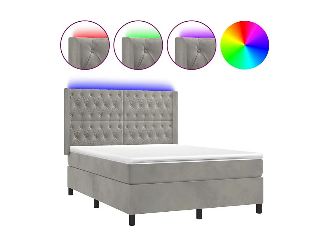 Sommier à lattes de lit matelas et LED Gris clair 140x190