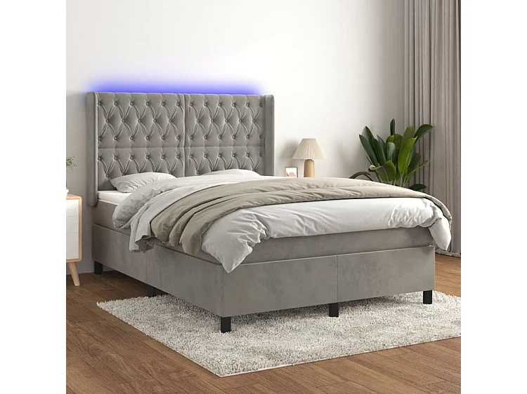Sommier à lattes de lit matelas et LED Gris clair 140x190