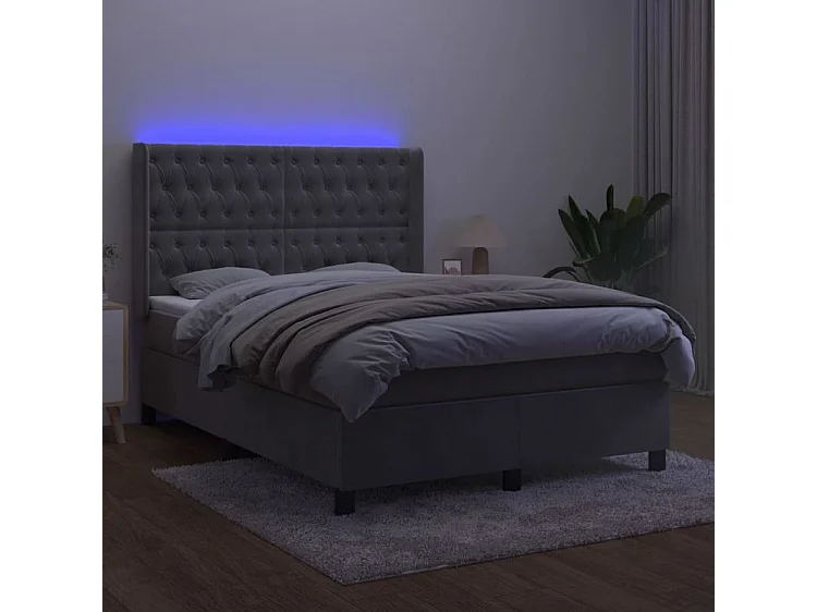 Sommier à lattes de lit matelas et LED Gris clair 140x190