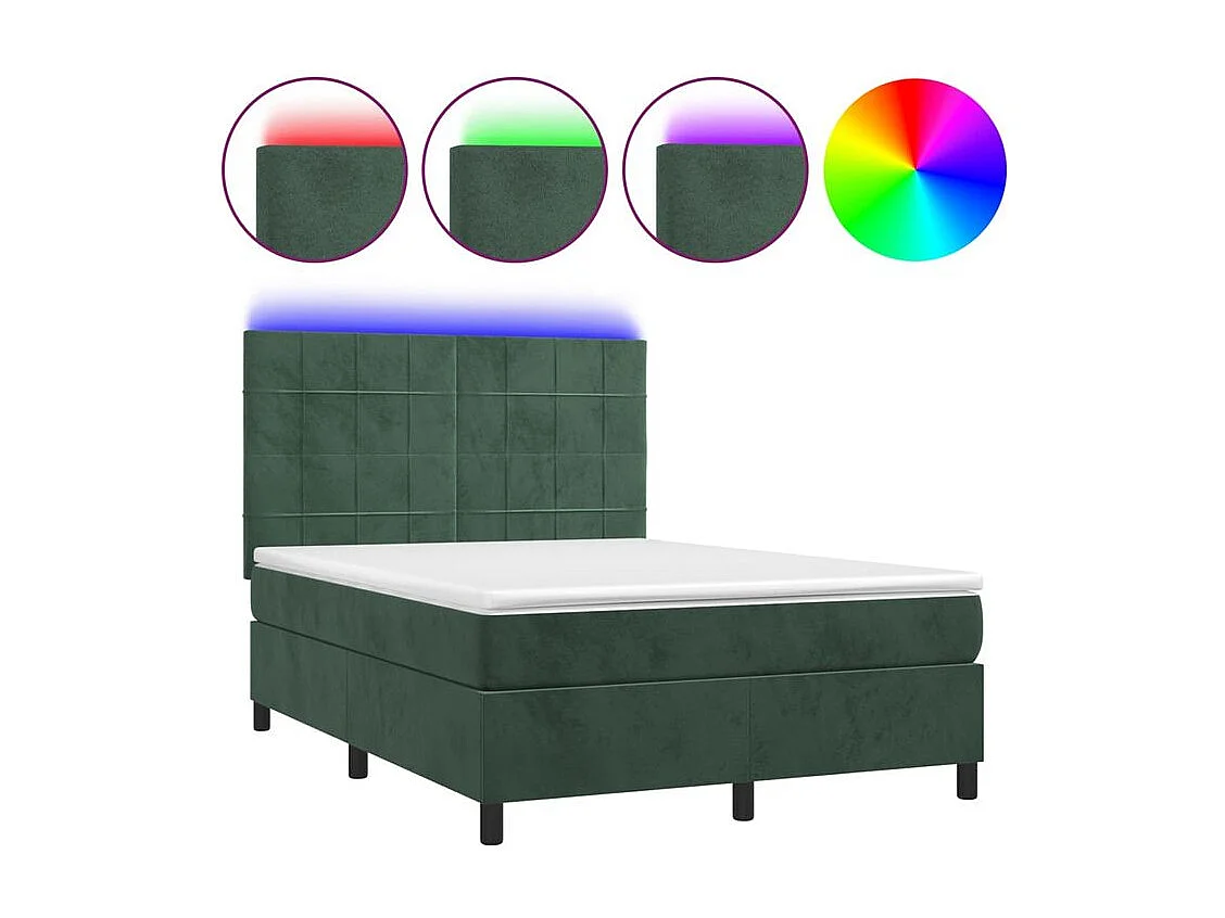 Sommier à lattes de lit matelas et LED Vert foncé 140x190