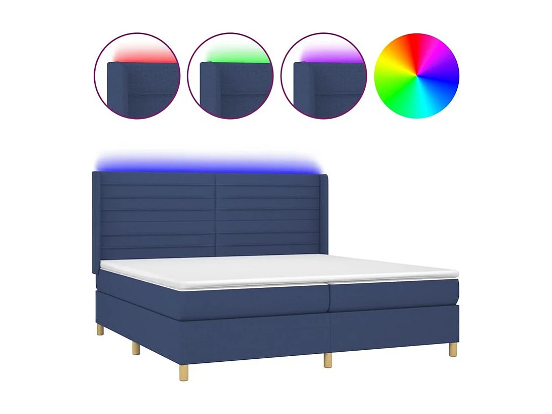 Sommier à lattes de lit et matelas et LED Bleu 200x200 Tissu