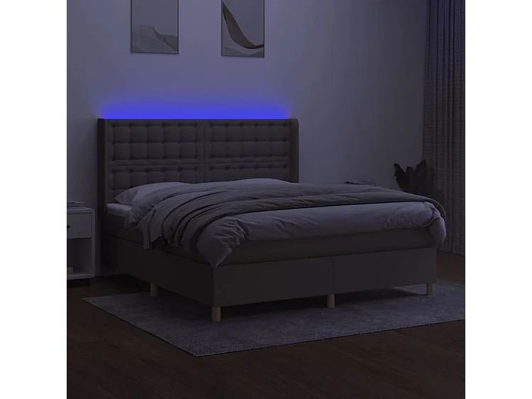 Sommier à lattes de lit matelas et LED Taupe 180x200 Tissu