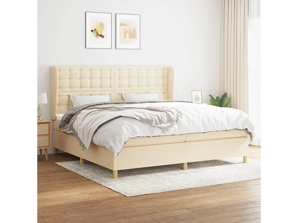 Lit à sommier tapissier avec matelas Crème 200x200 Tissu 6