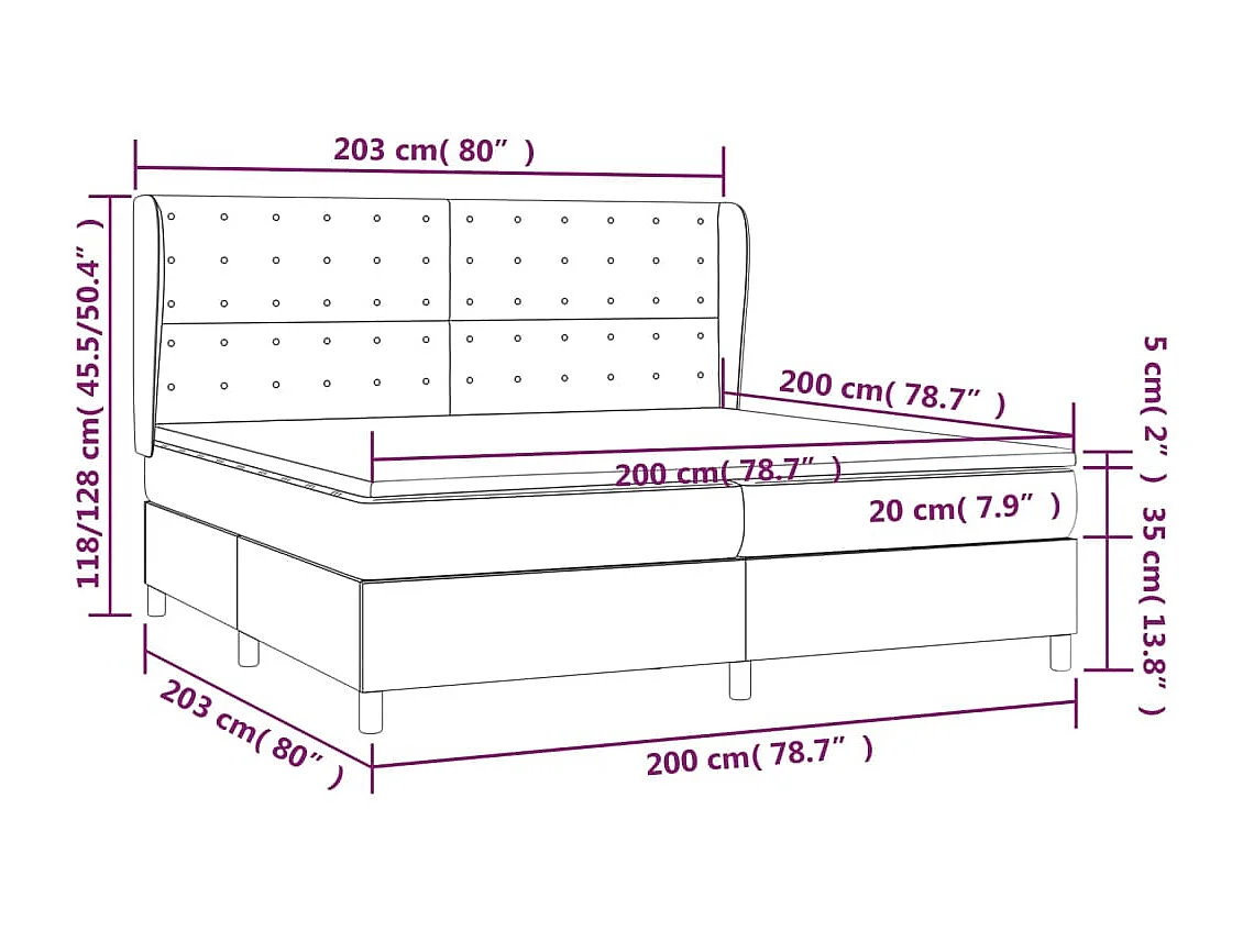 Lit à sommier tapissier avec matelas Crème 200x200 Tissu 6