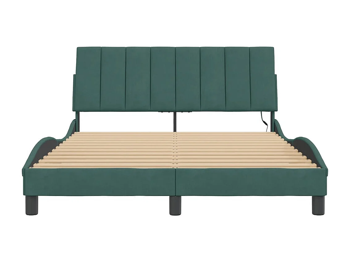 Cadre de lit avec lumières LED vert foncé 140x190 velours