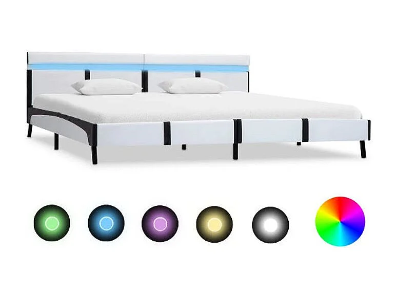 Lit adulte à LED simili cuir noir et blanc Mia 180x200