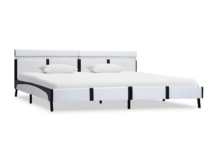Lit adulte à LED simili cuir noir et blanc Mia 180x200