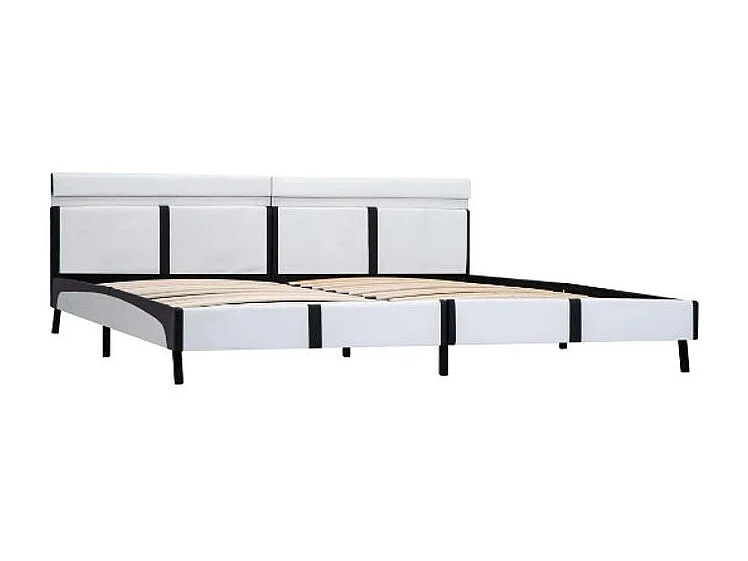 Lit adulte à LED simili cuir noir et blanc Mia 180x200