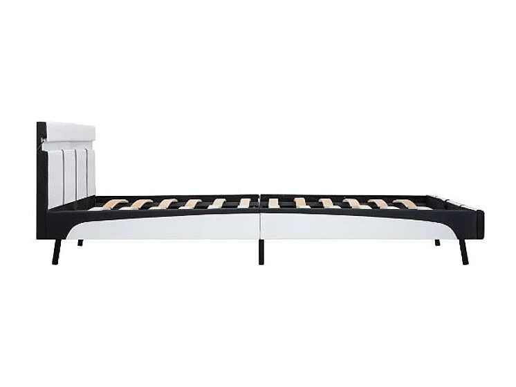 Lit adulte à LED simili cuir noir et blanc Mia 180x200