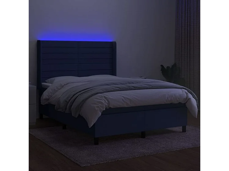 Sommier à lattes de lit matelas et LED Bleu 140x190 Tissu