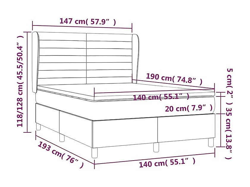 Sommier à lattes de lit et matelas Vert foncé 140x190 Velours