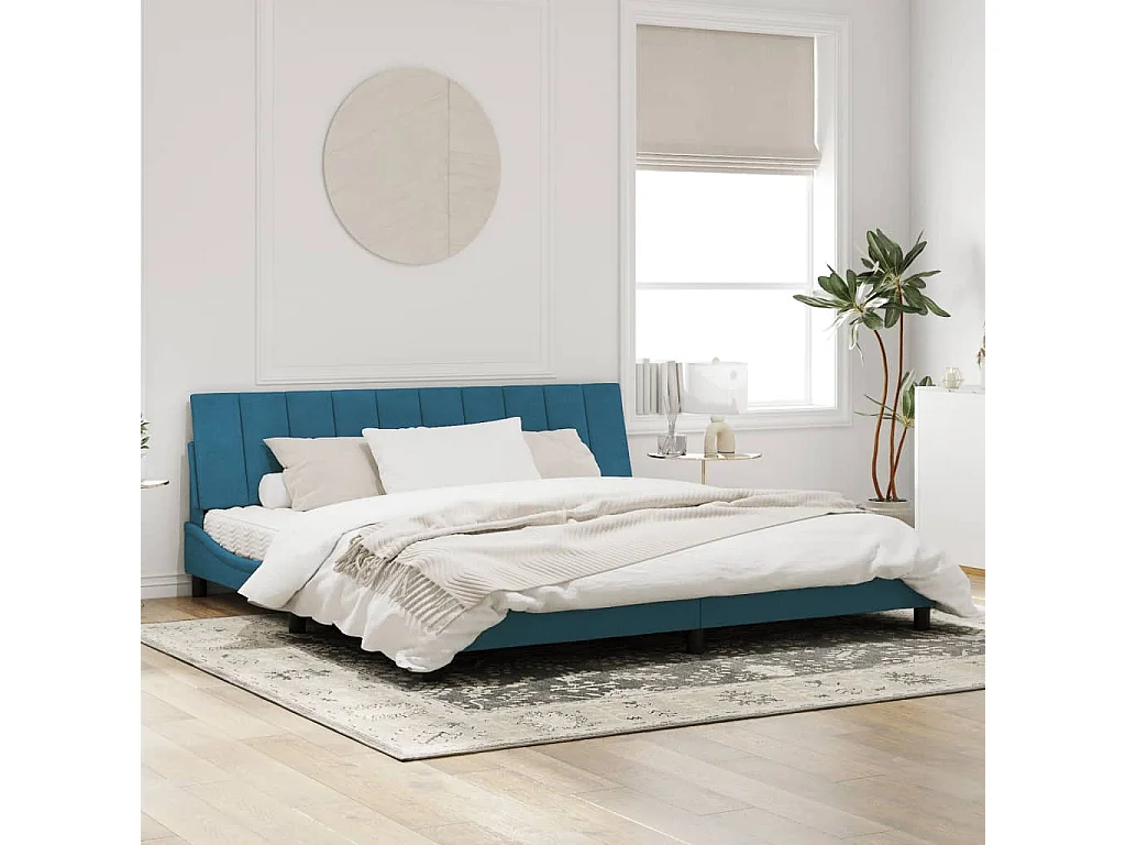 Cadre de lit avec tête de lit bleu 200x200 velours