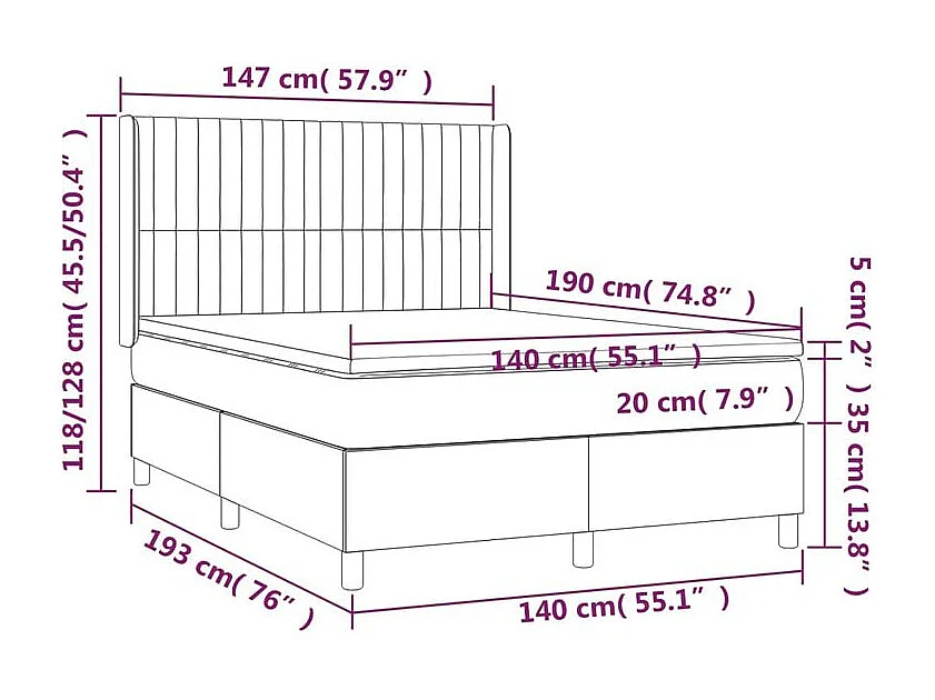 Sommier à lattes de lit matelas et LED Bleu 140x190 Tissu