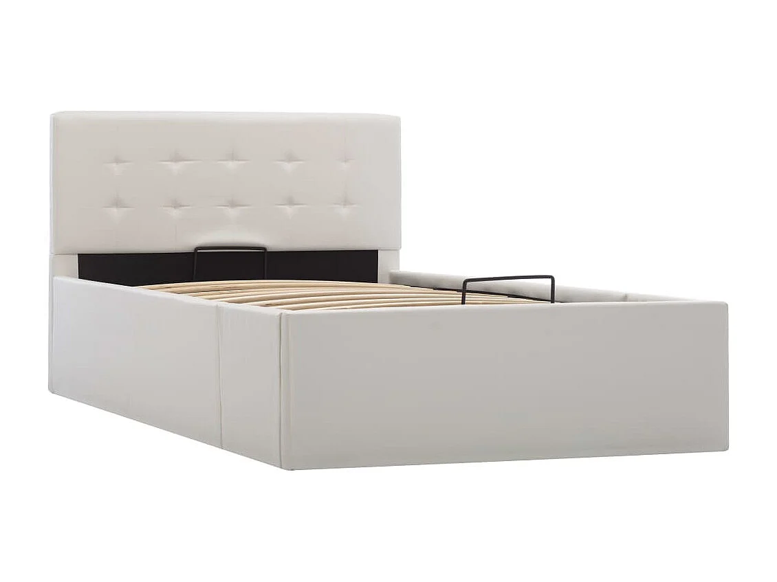 Lit à rangement hydraulique Blanc Similicuir 100x200