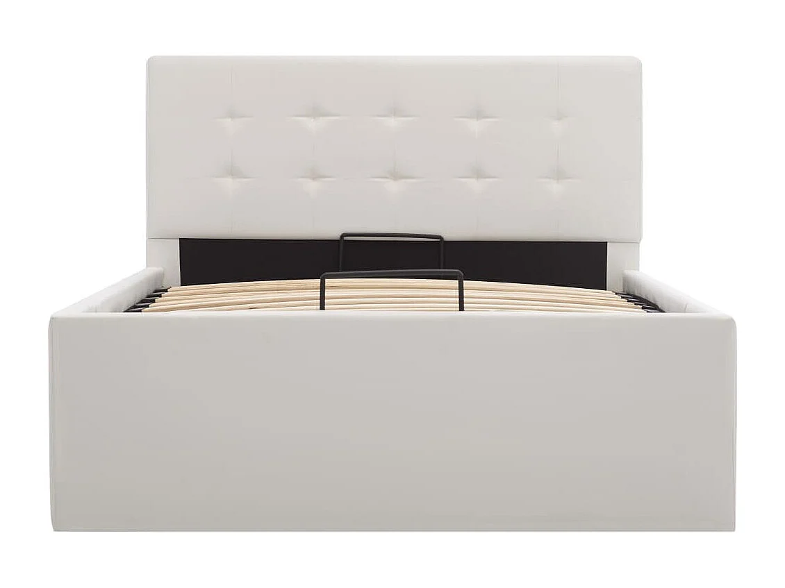 Lit à rangement hydraulique Blanc Similicuir 100x200