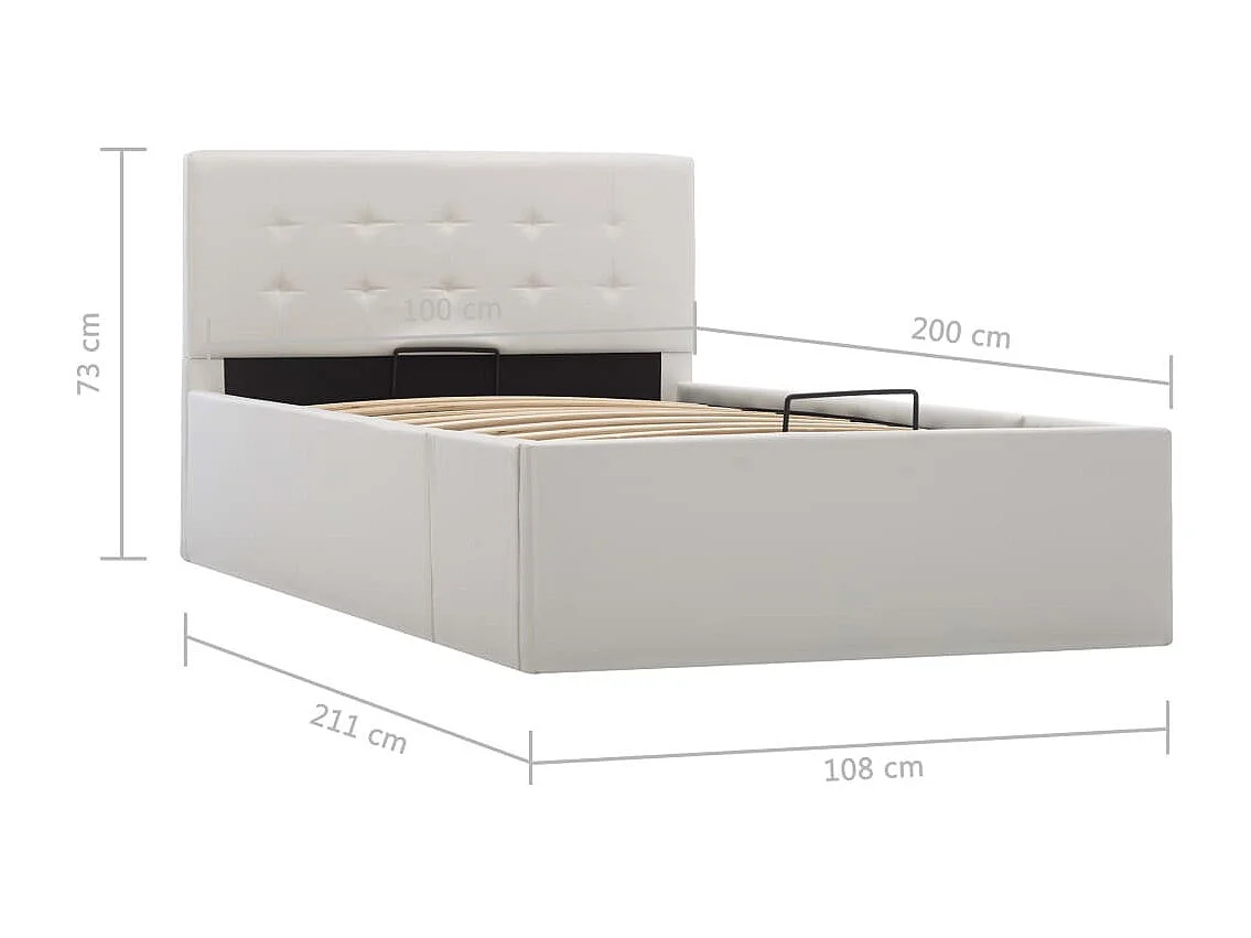 Lit à rangement hydraulique Blanc Similicuir 100x200