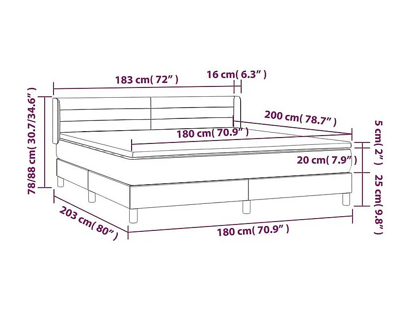 Sommier à lattes de lit avec matelas Noir 180x200 Tissu