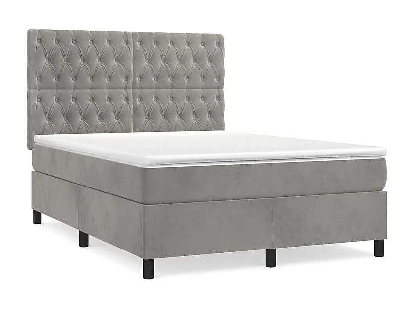 Sommier à lattes de lit et matelas Gris clair 140x190 Velours