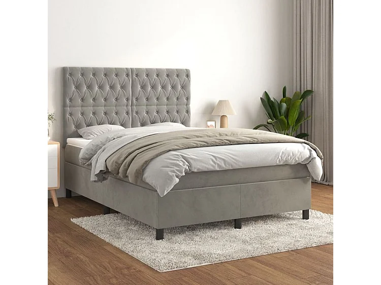 Sommier à lattes de lit et matelas Gris clair 140x190 Velours