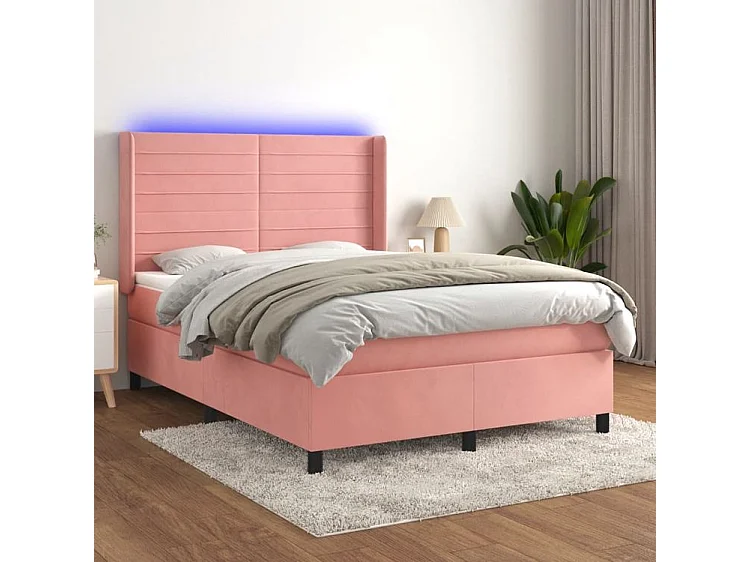 Sommier à lattes de lit matelas et LED Rose 140x190 Velours