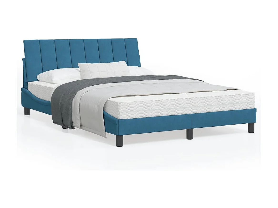 Cadre de lit avec tête de lit bleu 140x200 velours