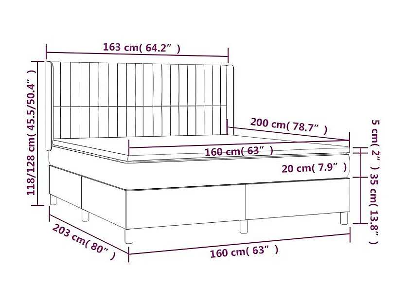 Sommier à lattes de lit matelas et LED Rose 160x200 Velours