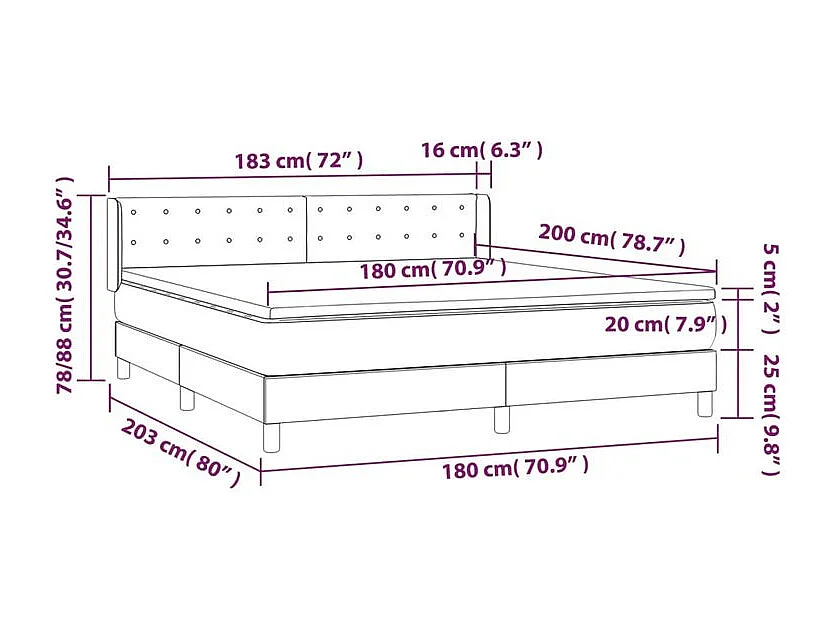 Sommier à lattes de lit avec matelas Noir 180x200 Tissu