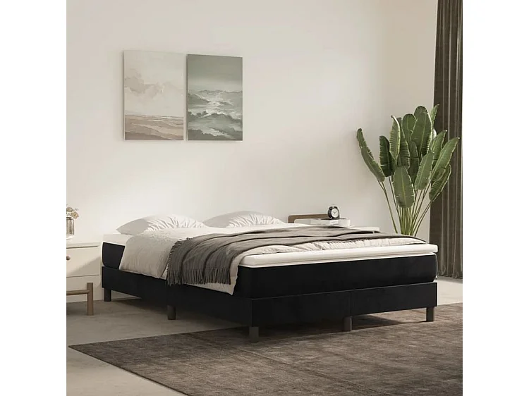 Cadre de lit 25cm en velour noir ur pied Sloka - Élégance et confort-140x200