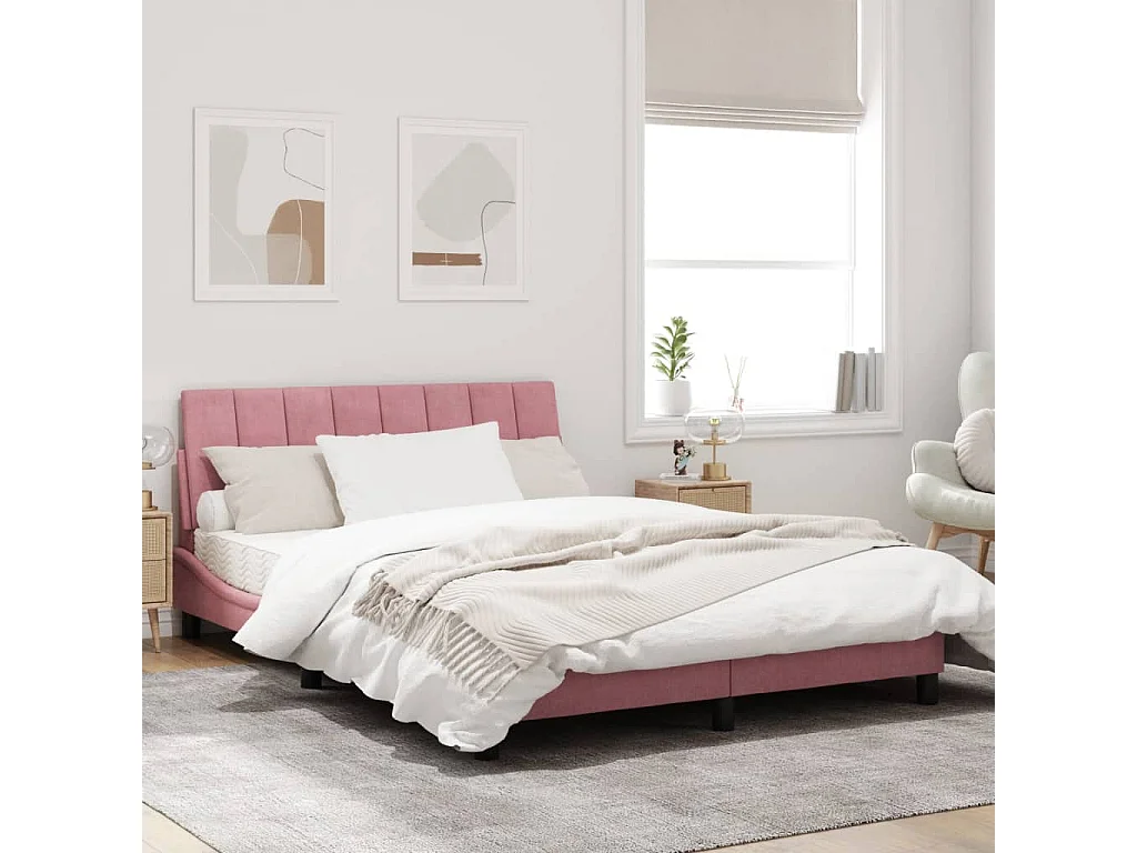Cadre de lit avec tête de lit Rose 140x190 Velours