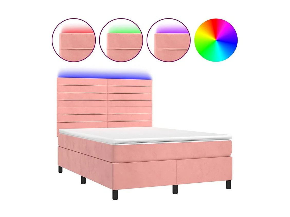 Sommier à lattes de lit avec matelas LED Rose 140x190 Velours