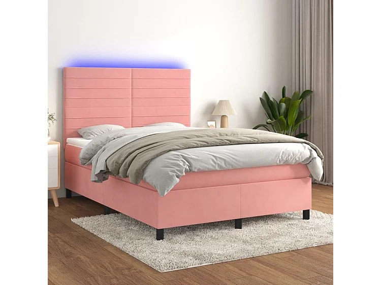 Sommier à lattes de lit avec matelas LED Rose 140x190 Velours