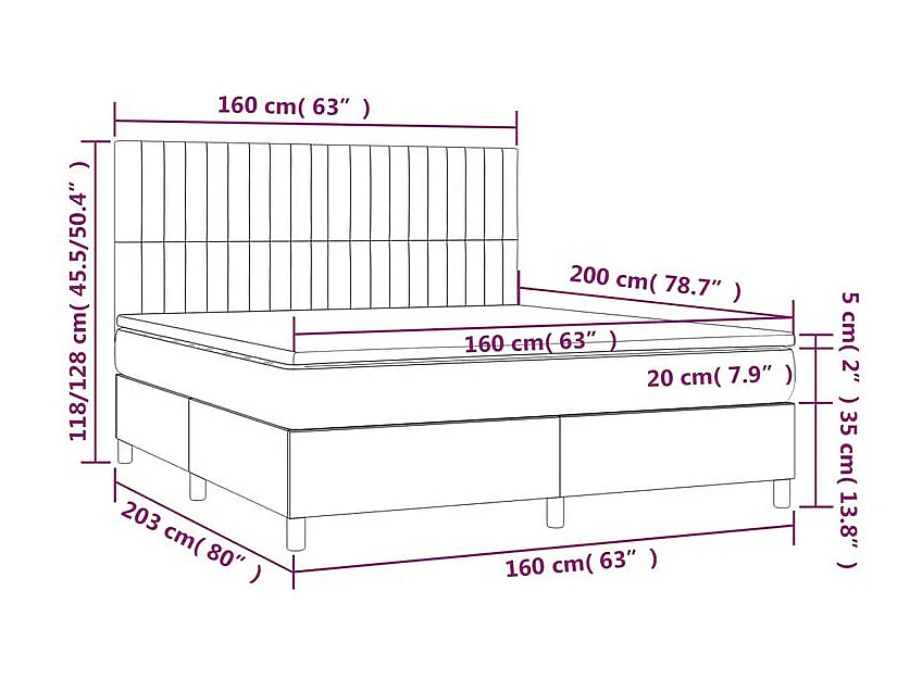 Sommier à lattes de lit et matelas et LED Taupe 160x200 Tissu
