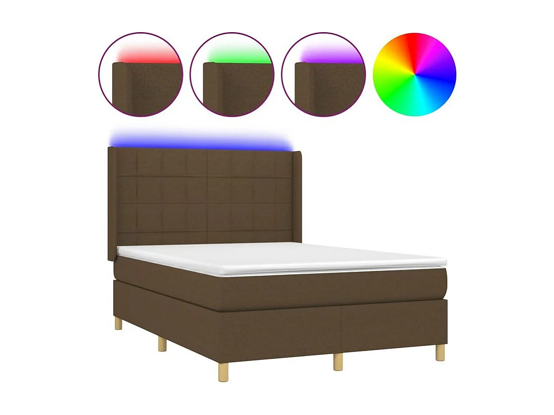Sommier à lattes de lit matelas et LED Marron foncé 140x190