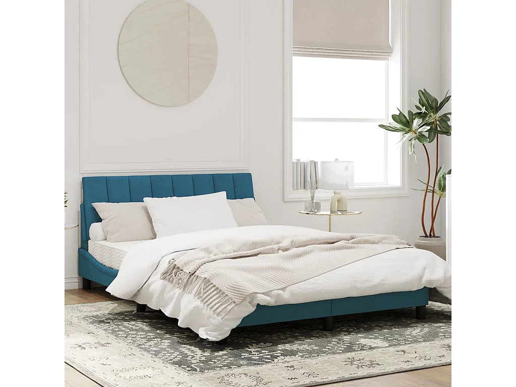 Cadre de lit avec tête de lit bleu 140x190 velours