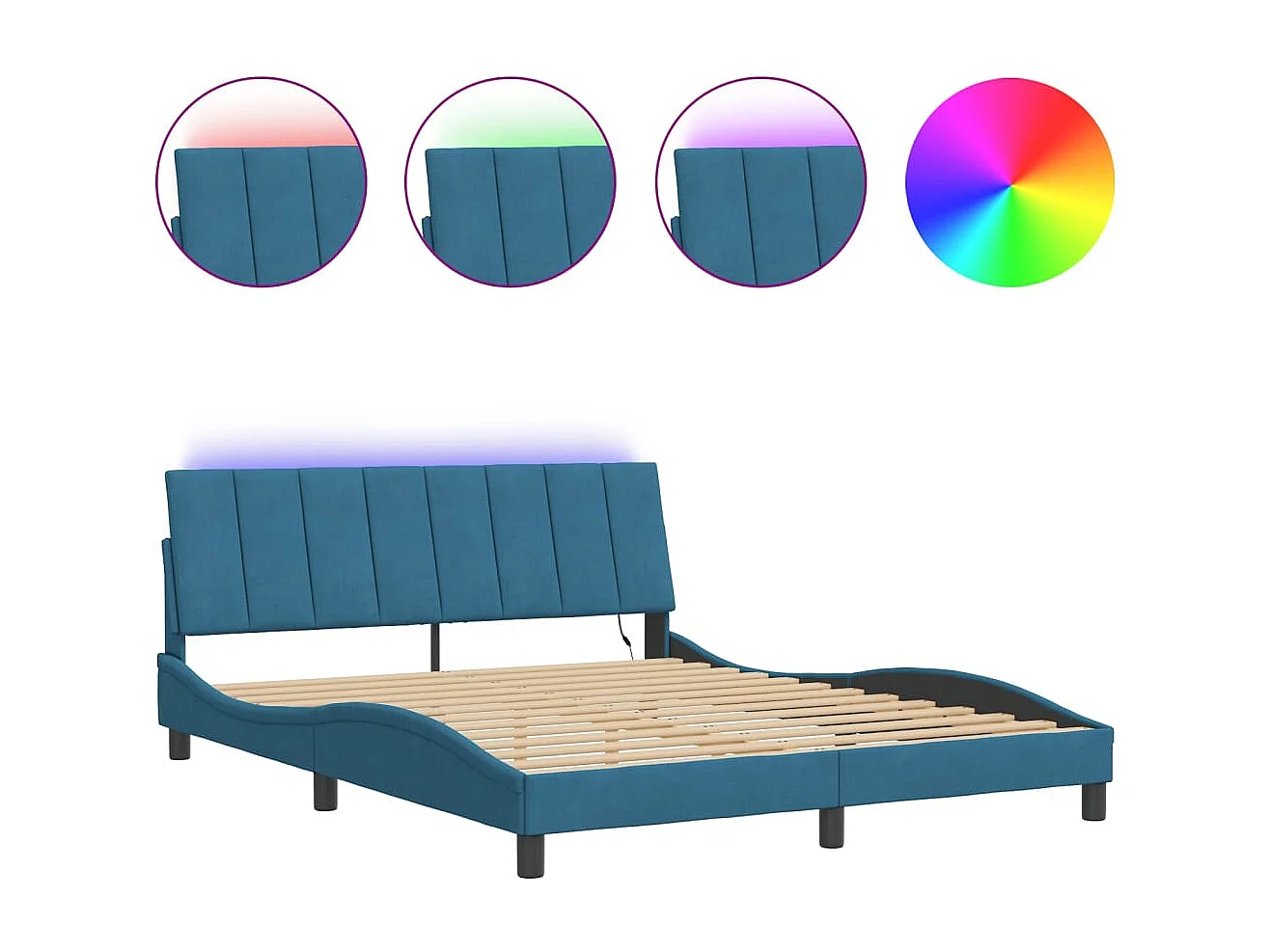 Cadre de lit avec lumières LED bleu 160x200 velours