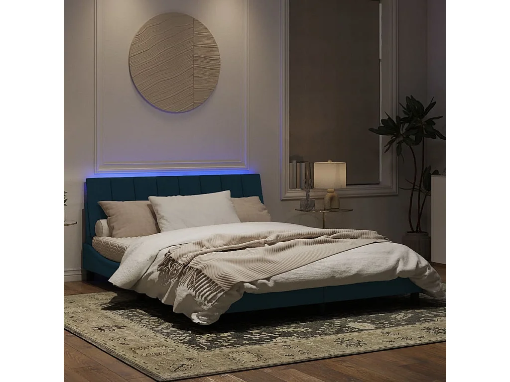 Cadre de lit avec lumières LED bleu 160x200 velours