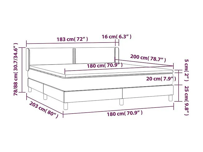 Sommier à lattes de lit avec matelas Noir 180x200 Tissu