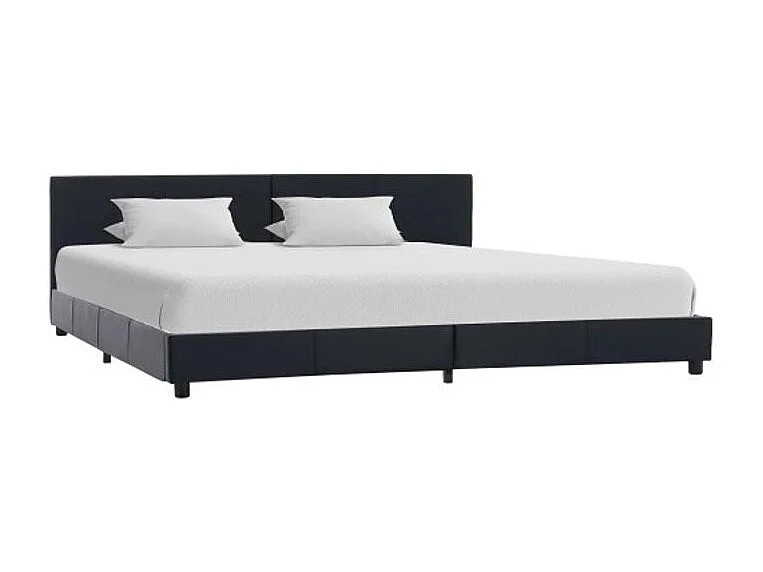 Lit adulte simili cuir noir et pieds bois massif noir Nyam 160x200