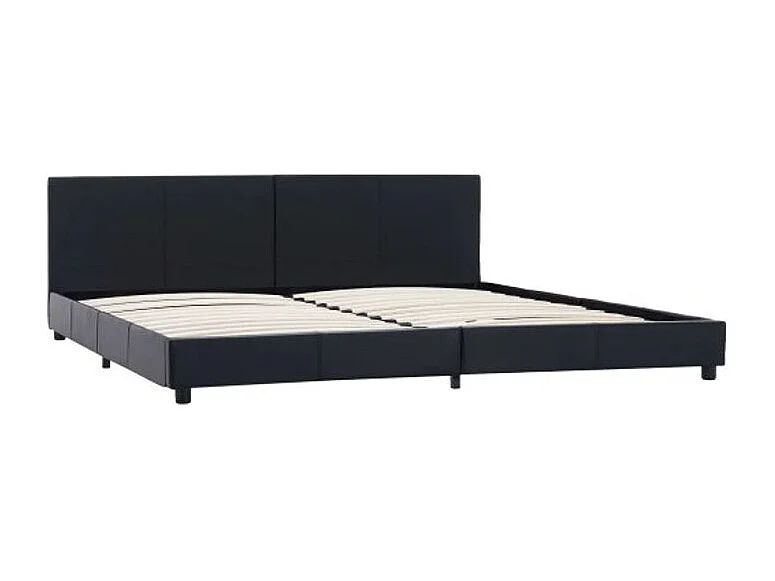 Lit adulte simili cuir noir et pieds bois massif noir Nyam 160x200