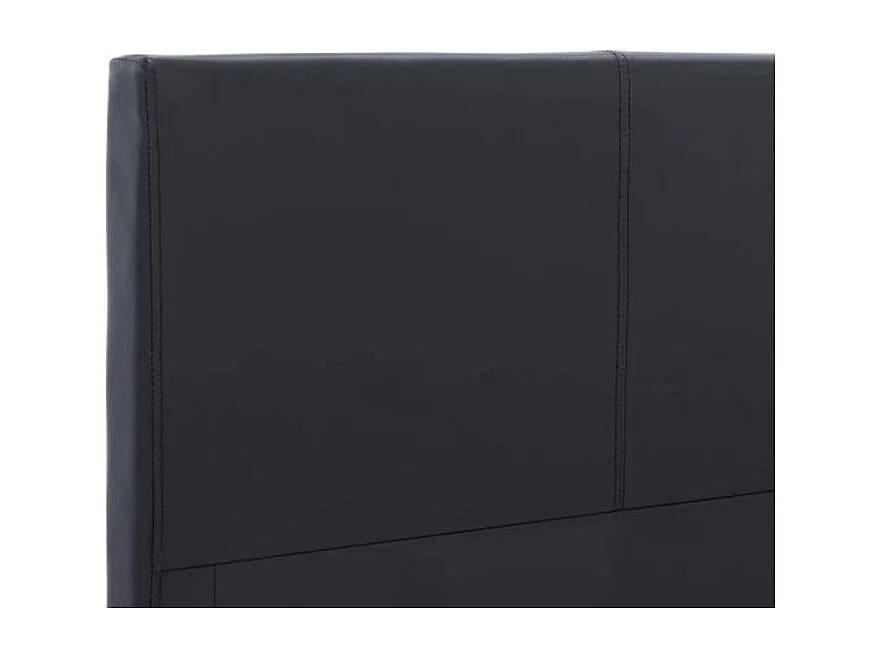 Lit adulte simili cuir noir et pieds bois massif noir Nyam 160x200